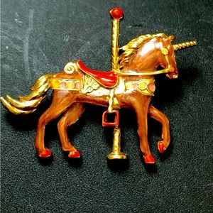 Vintage Carousel Unicorn Brooch